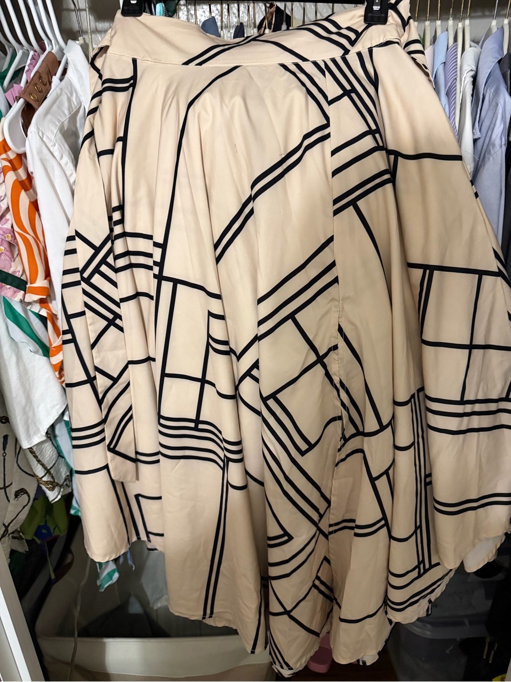 Beige Geometric Print Full Skirt